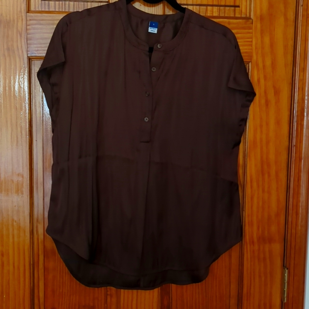 Old navy brown satin work blouse